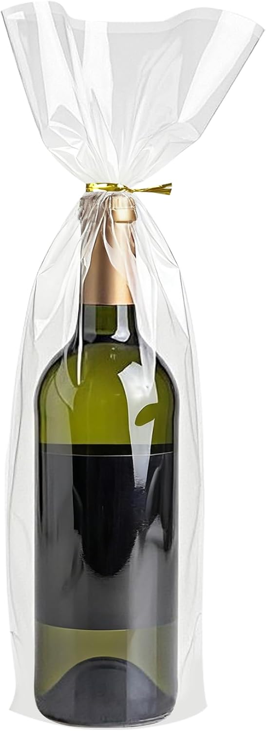 Cellophane Bags for Wine Bottles, Clear Wine Gift Cello Bags With Twist Ties