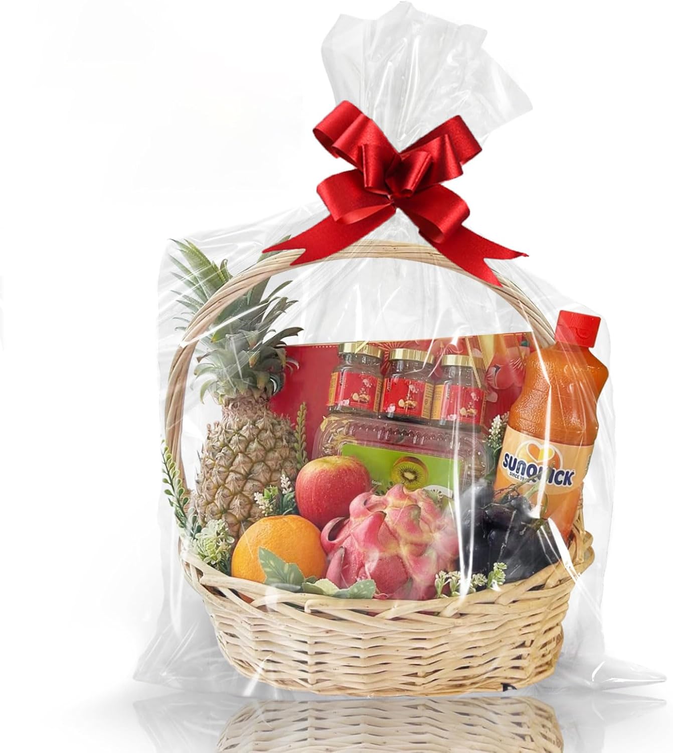 Cellophane Wrap for Gift Baskets - Large Clear Cello Gift Bags with Ties Plastic for Gift Giving, Packaging Products