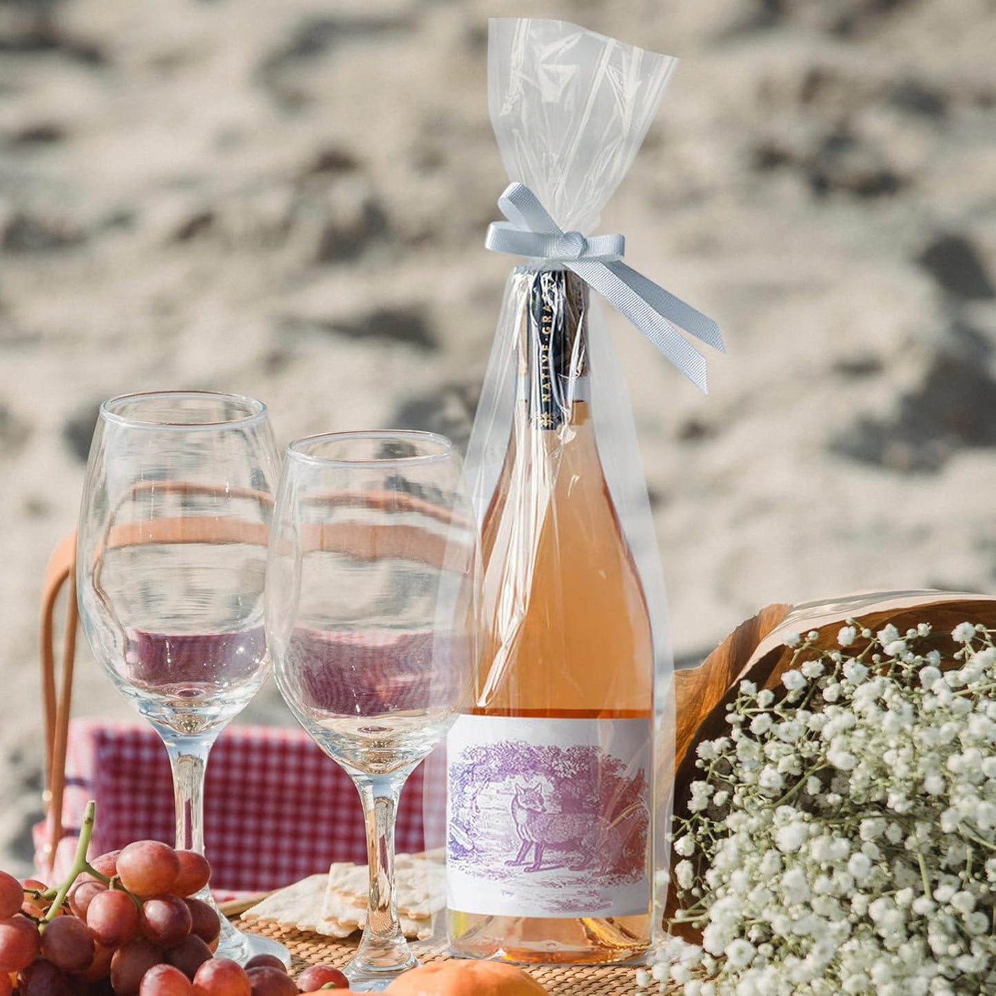 Cellophane Bags for Wine Bottles, Clear Wine Gift Cello Bags With Twist Ties