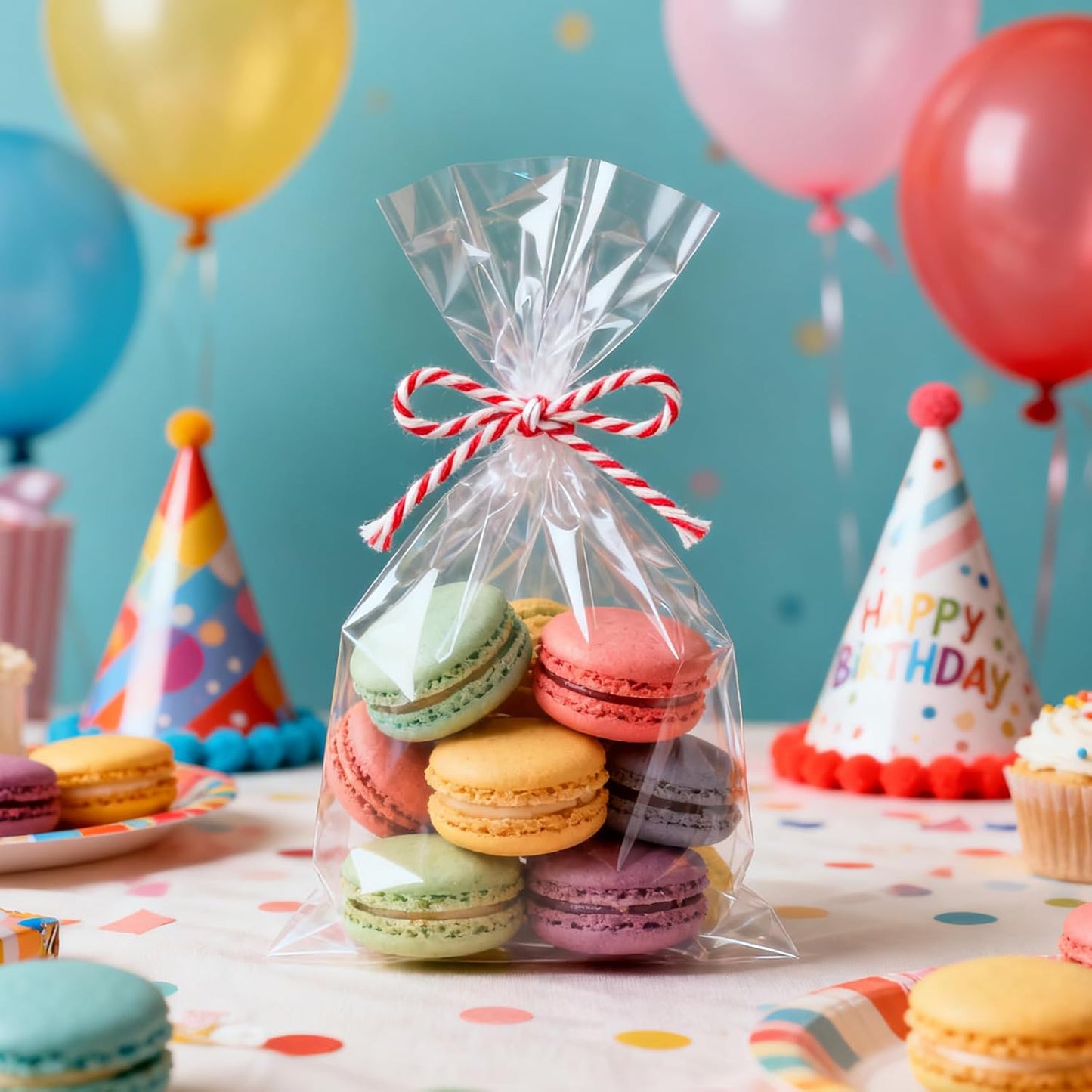 Clear Cellophane Treat Bags with Twist Ties, Transparent Individual Plastic Cookie Bags Small Cello Gift Candy Bag for Party Favors Goodie Cookies Bakery