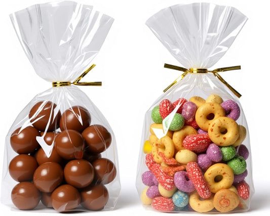 Clear Cellophane Treat Bags with Twist Ties, Transparent Individual Plastic Cookie Bags Small Cello Gift Candy Bag for Party Favors Goodie Cookies Bakery