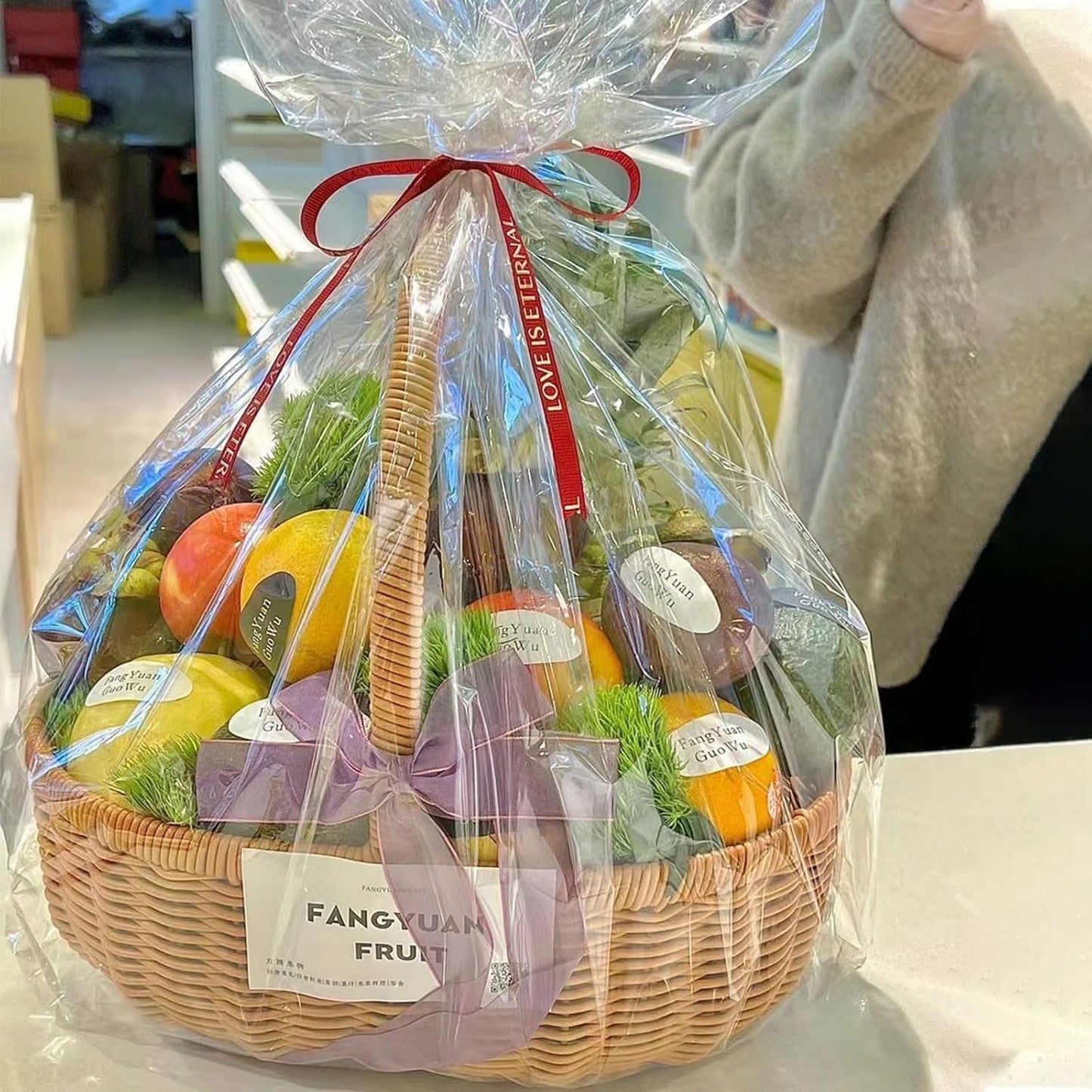 Cellophane Wrap for Gift Baskets - Large Clear Cello Gift Bags with Ties Plastic for Gift Giving, Packaging Products