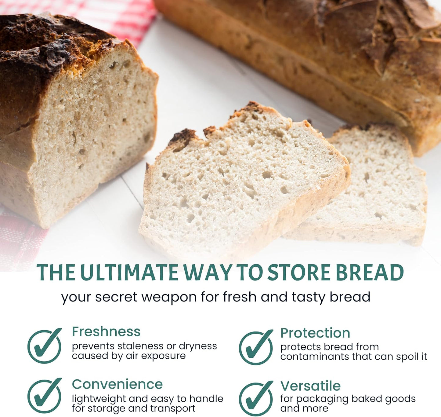 Reusable Plastic Bread Bags for Homemade Bread - Clear Bag with Ties For An Airtight Moisture-free Preservation and Storage - Loaf Home Bakers Bakery Owners